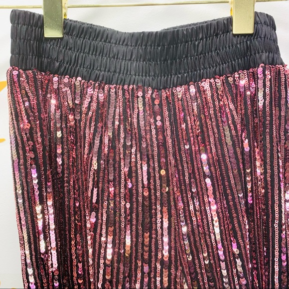 VICTORIA’S SECRET Pink Gold Black Allover Sequin Wide Leg Pajama Lounge Pants XS - Picture 4 of 11